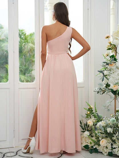 A-Line/Princess Jersey Ruffles One-Shoulder Sleeveless Floor-Length Bridesmaid Dresses