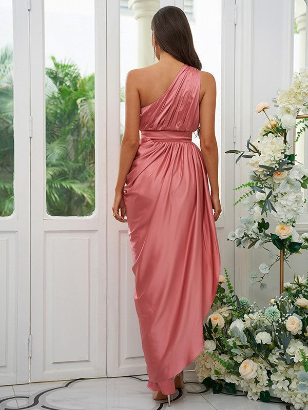 A-Line/Princess Ruffles One-Shoulder Sleeveless Ankle-Length Bridesmaid Dresses
