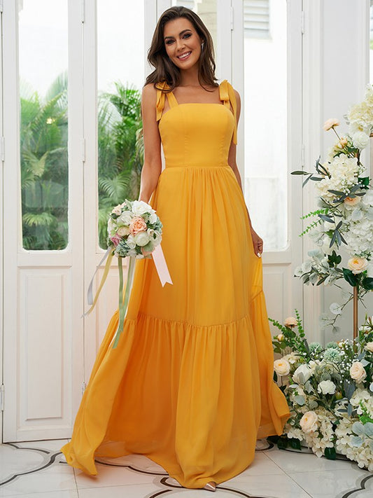 A-Line/Princess Chiffon Ruffles Straps Sleeveless Floor-Length Bridesmaid Dresses