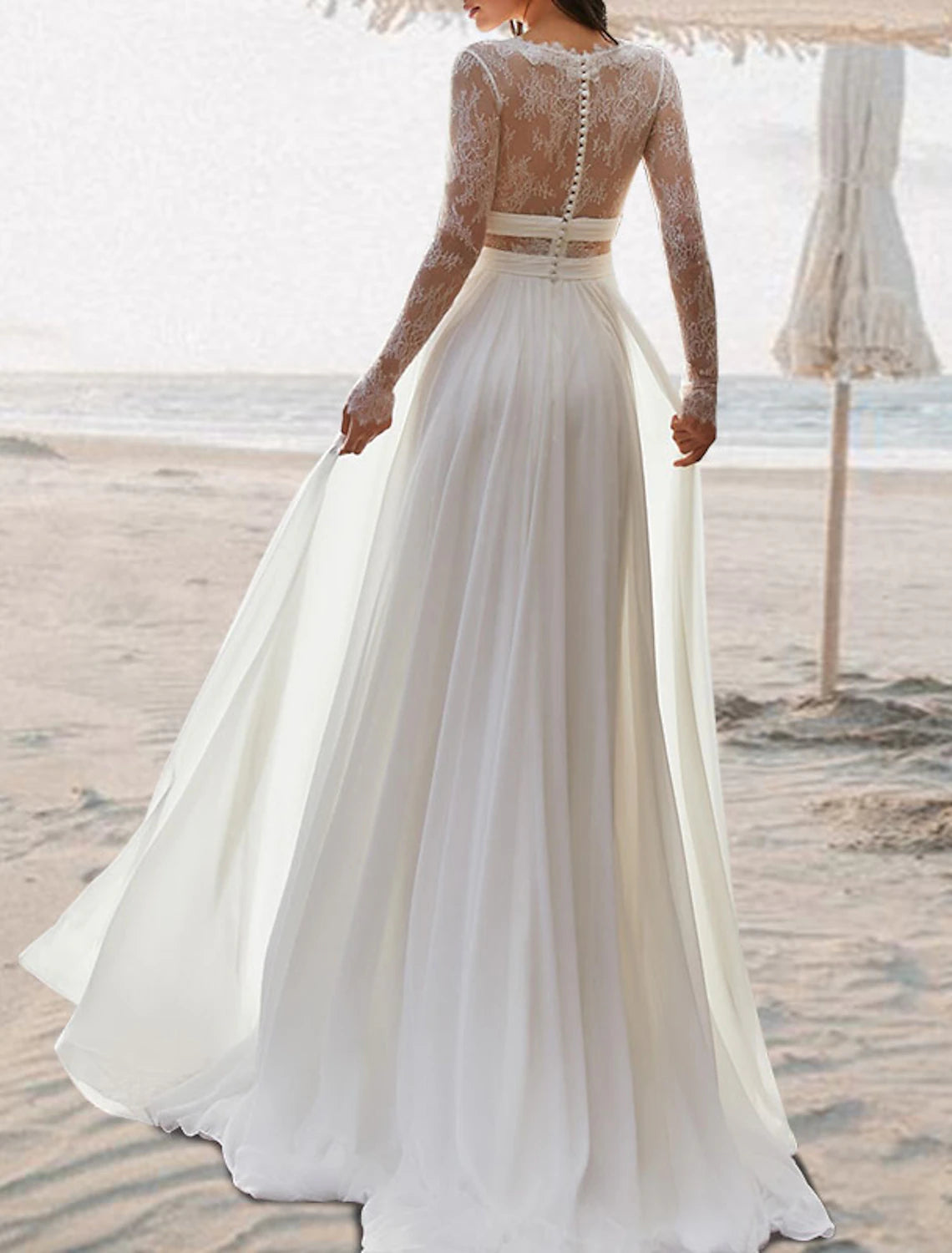 Beach Open Back Boho Wedding Dresses A-Line V Neck Sleeveless Floor Length Chiffon Bridal Gowns With Pleats