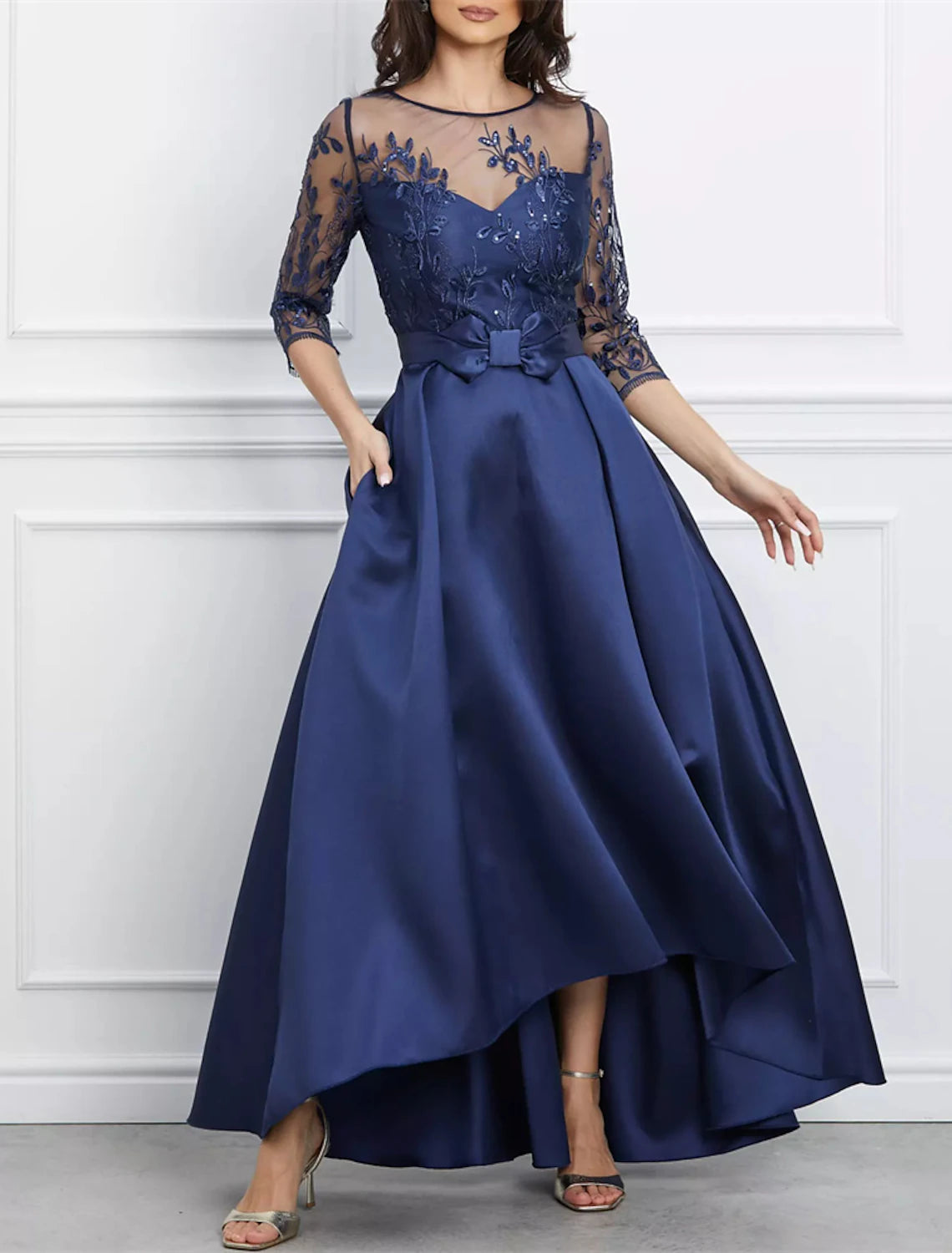 A-Line Evening Gown Elegant Black Dress Plus Size Formal Wedding Asymm