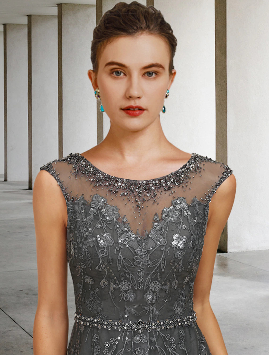 A-Line Mother of the Bride Dress Luxurious Elegant Jewel Neck Floor Le ...