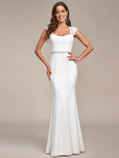 Simple Cap Sleeve Sweetheart Mermaid Style Wedding Dress