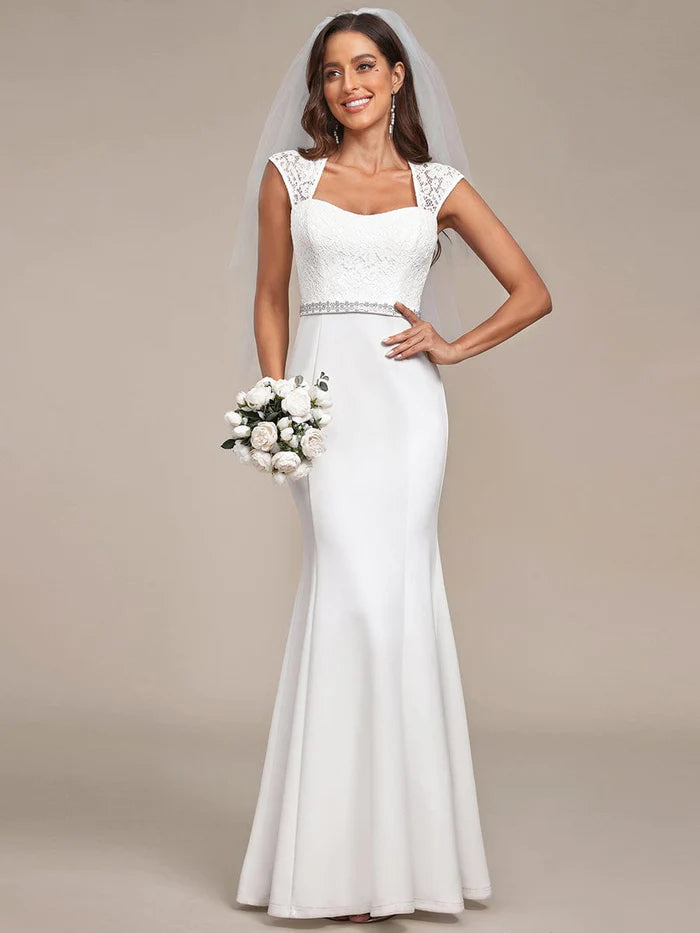 Simple Cap Sleeve Sweetheart Mermaid Style Wedding Dress