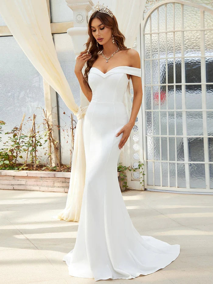 Off the Shoulder Mermaid Corset Eloping Dress for Wedding