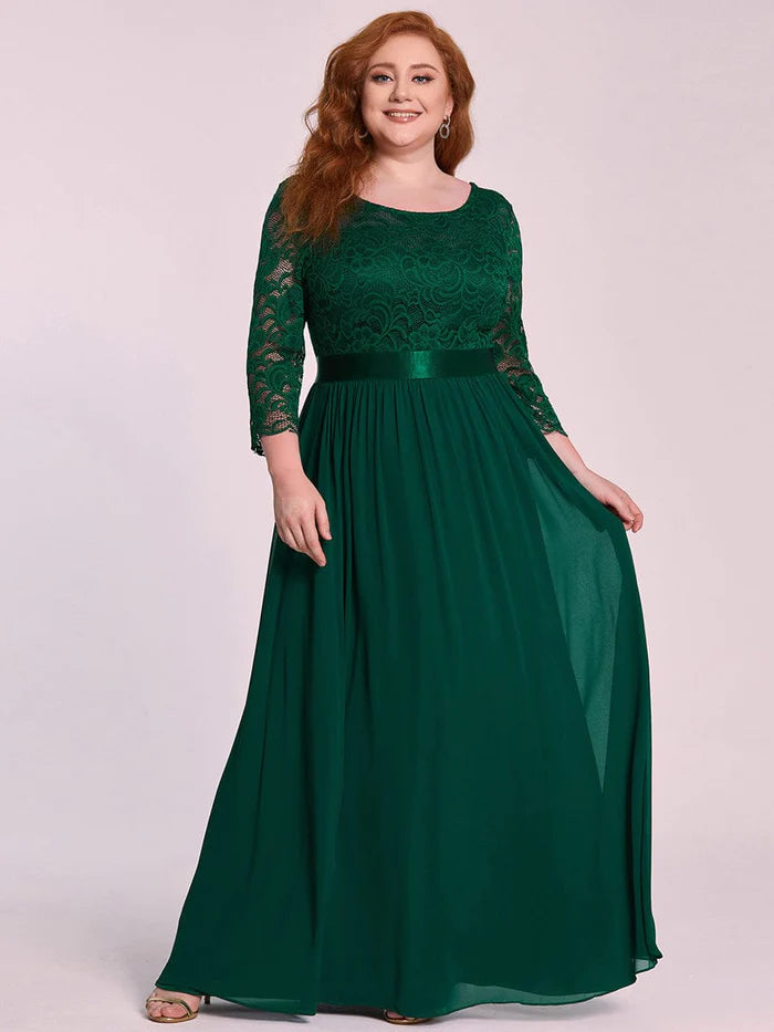 Simple Plus Size Lace Evening Dress with Half Sleeves