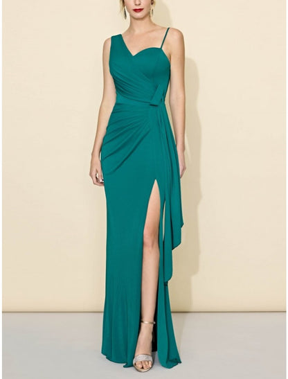 A-Line Bridesmaid Dress V Neck Sleeveless Elegant Floor Length Chiffon with Split Front / Ruching