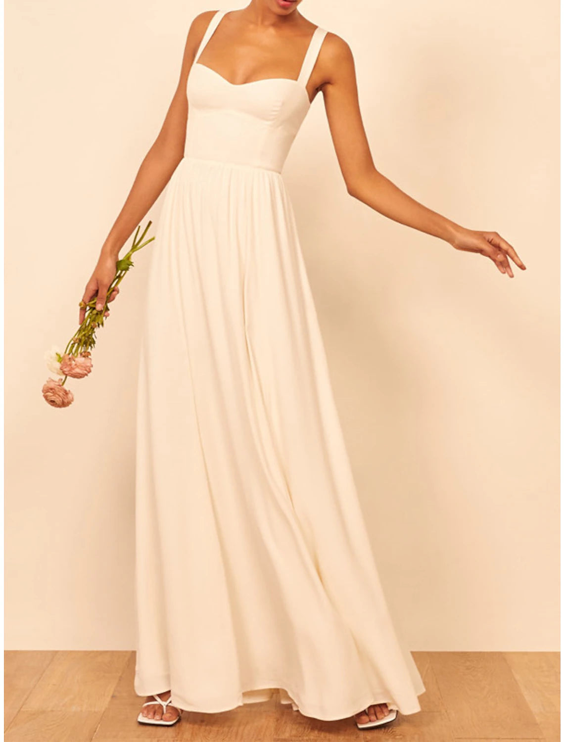 Hall Casual Wedding Dresses A-Line Sweetheart Regular Straps Floor Length Chiffon Bridal Gowns With Pleats