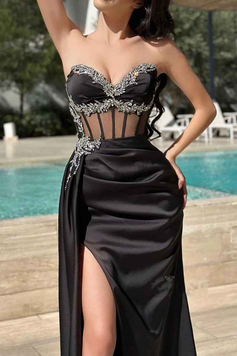 Beaded Sweetheart Illusion Empire Side Split Official Prom Dress