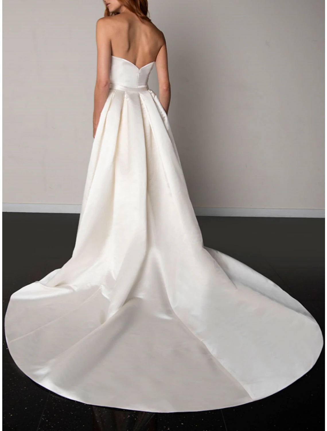 Formal Wedding Dresses A-Line Sweetheart Sleeveless Court Train Satin Bridal Gowns With Bow(s) Pleats