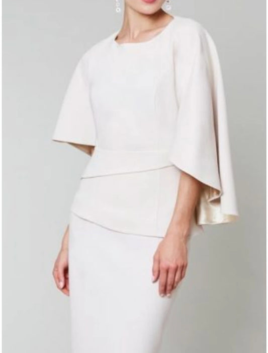 Sheath / Column Mother of the Bride Dress Elegant High Low Jewel Neck Asymmetrical Satin 3/4 Length Sleeve with Ruching