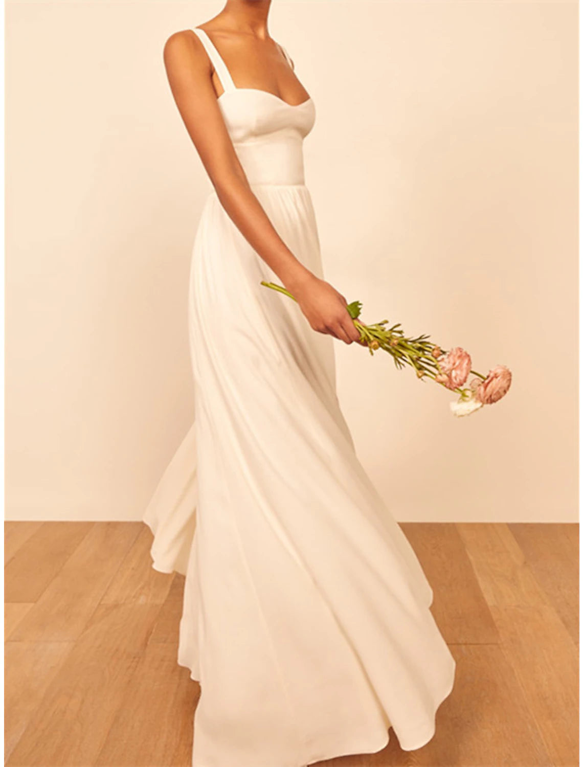 Hall Casual Wedding Dresses A-Line Sweetheart Regular Straps Floor Length Chiffon Bridal Gowns With Pleats