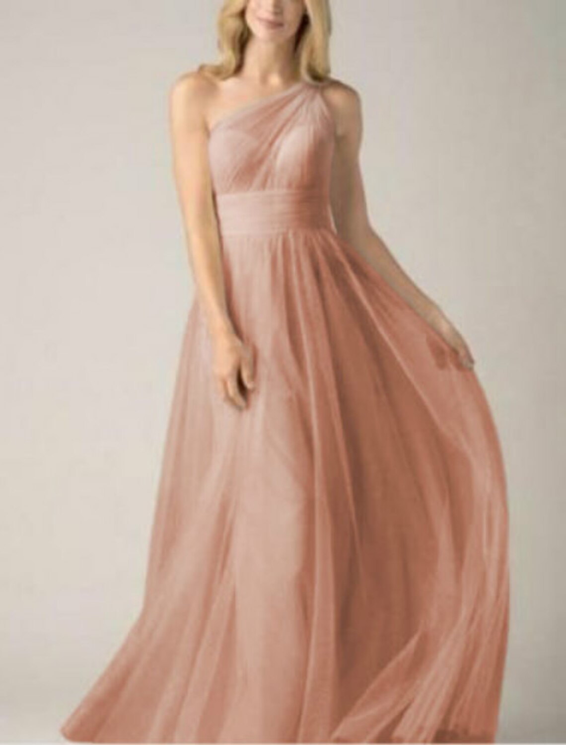 A-Line Bridesmaid Dress One Shoulder Sleeveless Elegant Floor Length Tulle