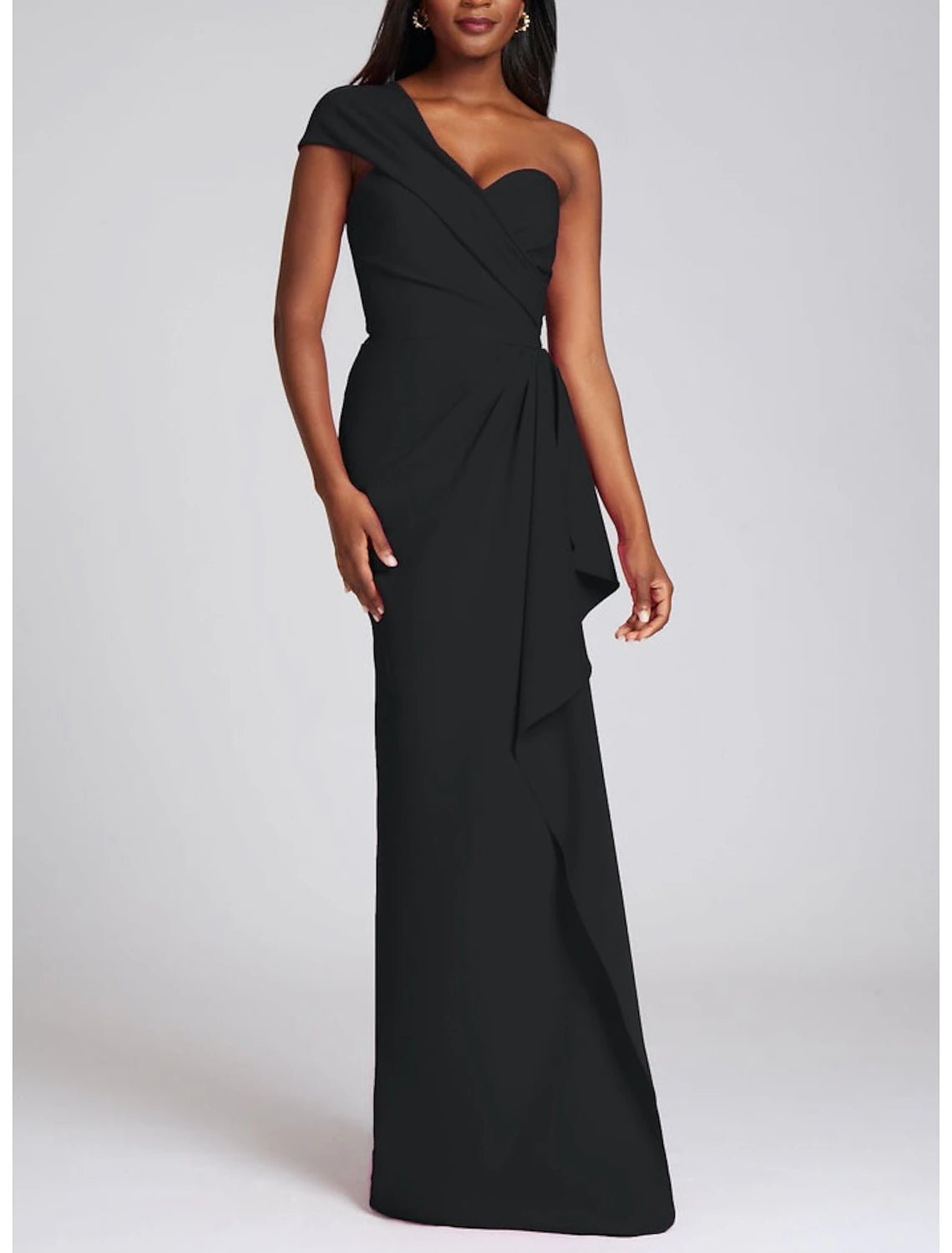 A-Line Evening Gown Elegant Dress Formal Birthday Floor Length Sleeveless One Shoulder Chiffon with Pleats Ruched Ruffles