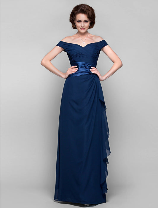 Sheath / Column Mother of the Bride Dress Open Back Off Shoulder Floor Length Chiffon Sleeveless with Criss Cross