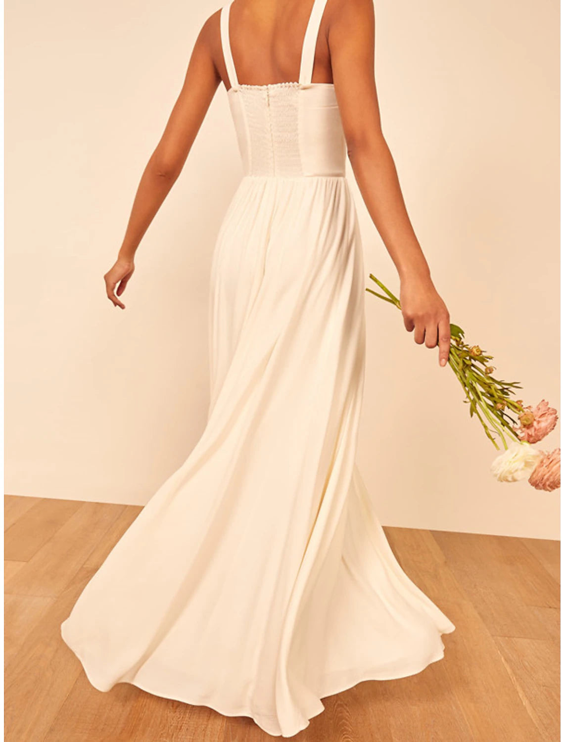 Hall Casual Wedding Dresses A-Line Sweetheart Regular Straps Floor Length Chiffon Bridal Gowns With Pleats