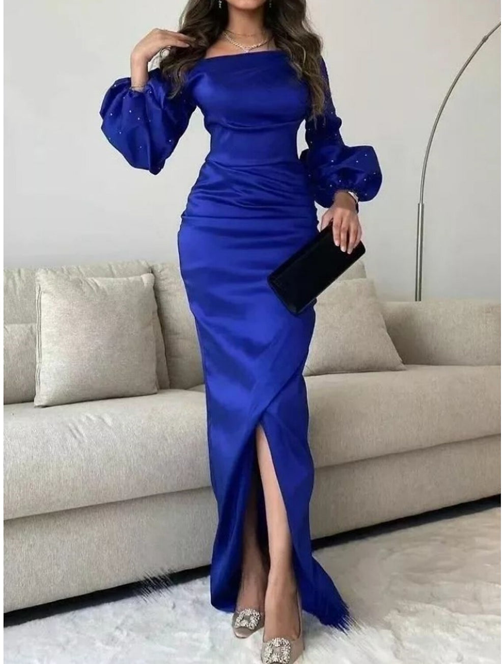 Trumpet/Mermaid Simple Prom Dresses Cut Out High Neck Floor-Length Formal Evening Dresses main image 1