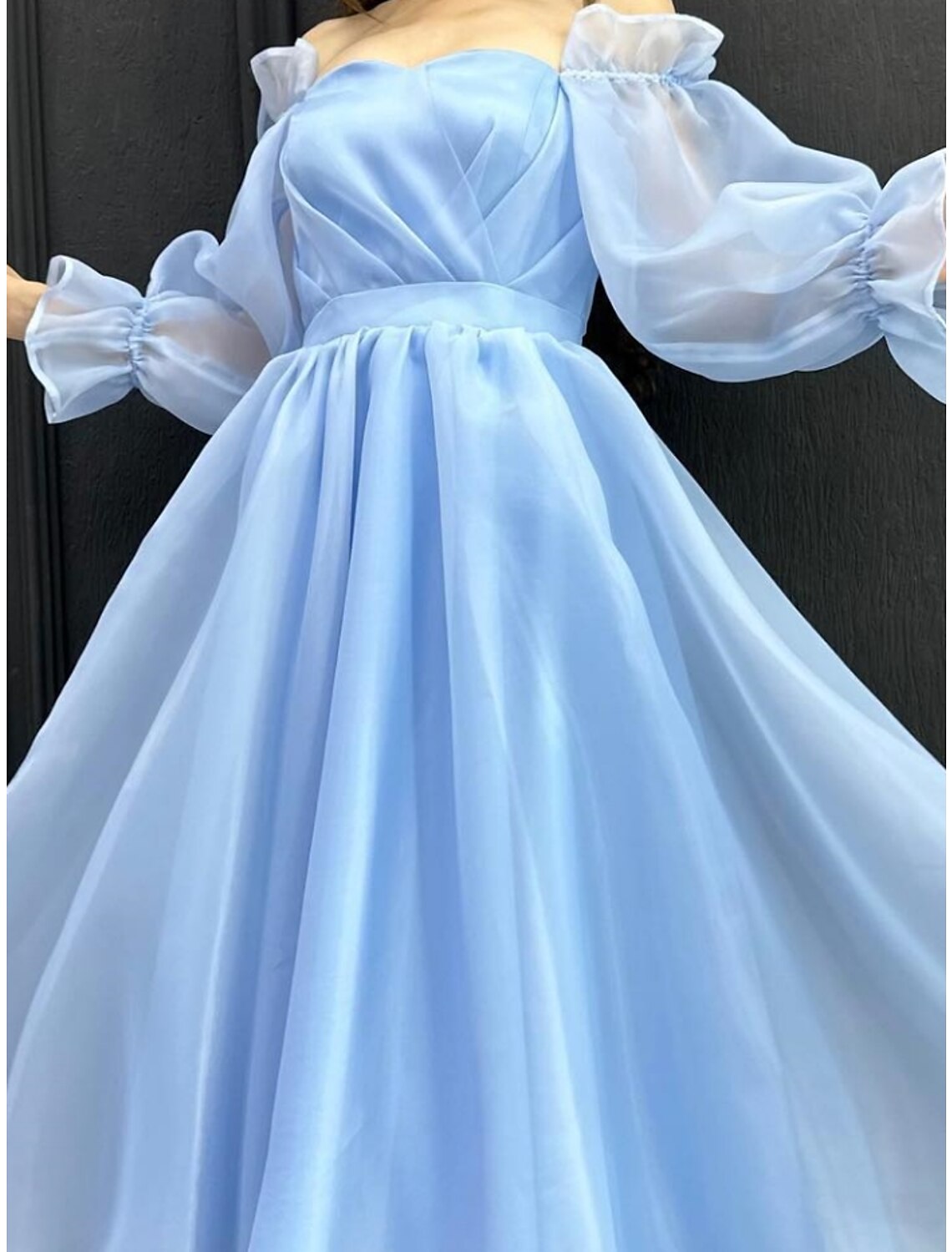 A-Line Wedding Guest Dresses Elegant Dress Formal Ankle Length Long Sleeve Off Shoulder Chiffon with Pleats Ruffles