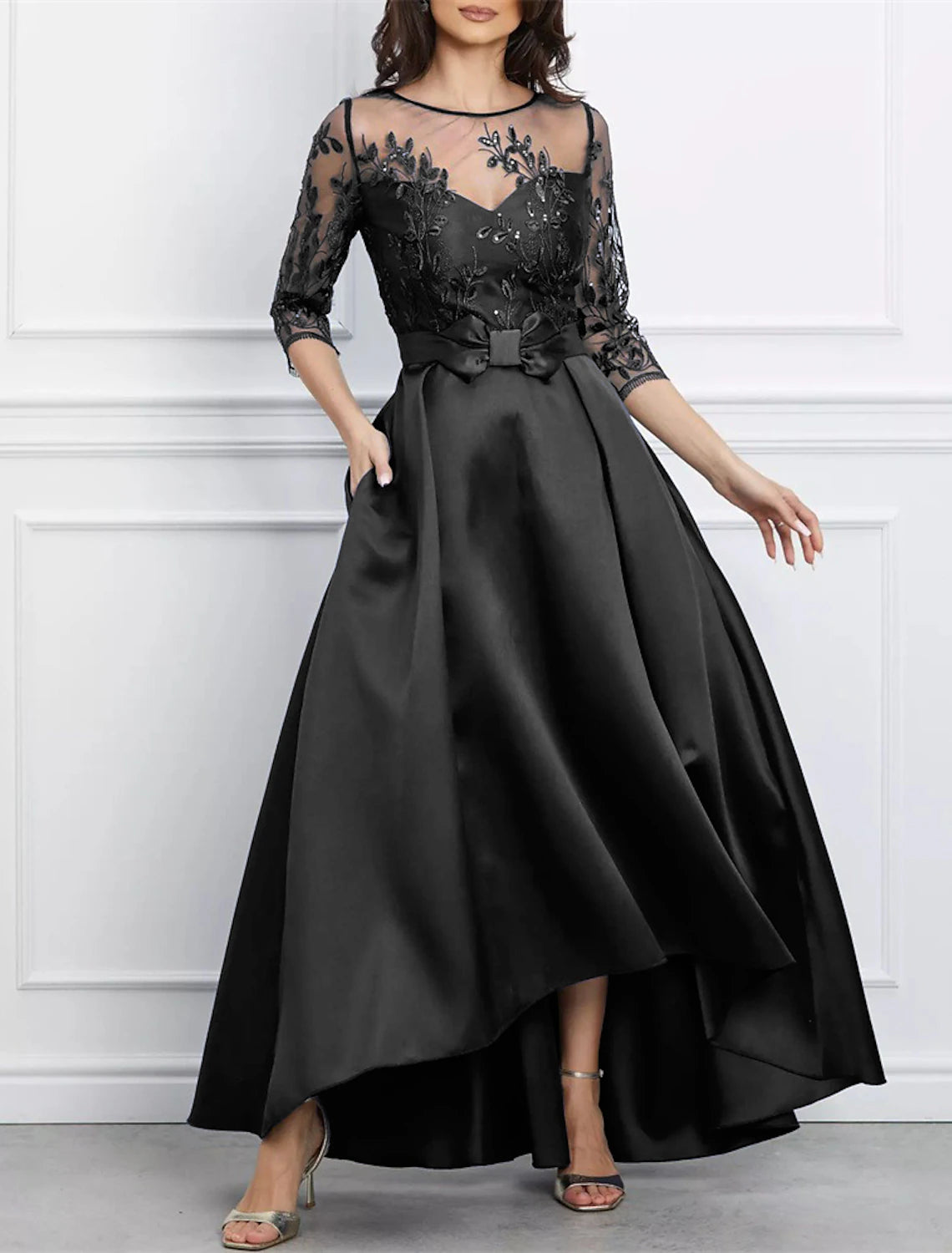 A-Line Evening Gown Elegant Black Dress Plus Size Formal Wedding Asymm
