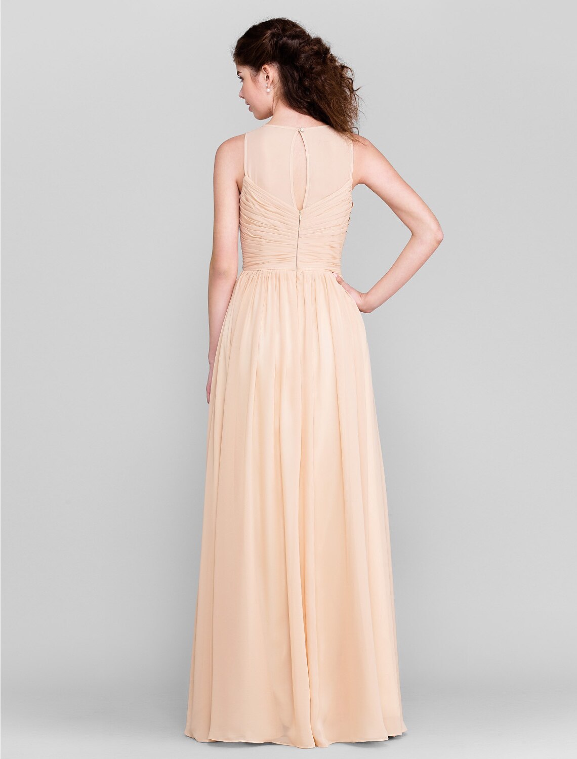 Sheath / Column Bridesmaid Dress Jewel Neck Sleeveless Elegant Floor Length Chiffon with Ruched / Split Front