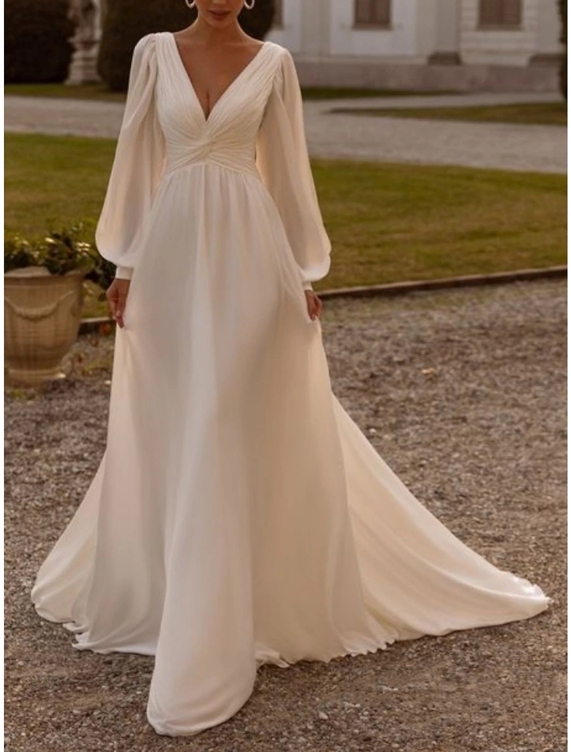 Simple Wedding Dresses Wedding Dresses A-Line Camisole Sleeveless Tea Length Chiffon Bridal Gowns With Pleats Solid Color