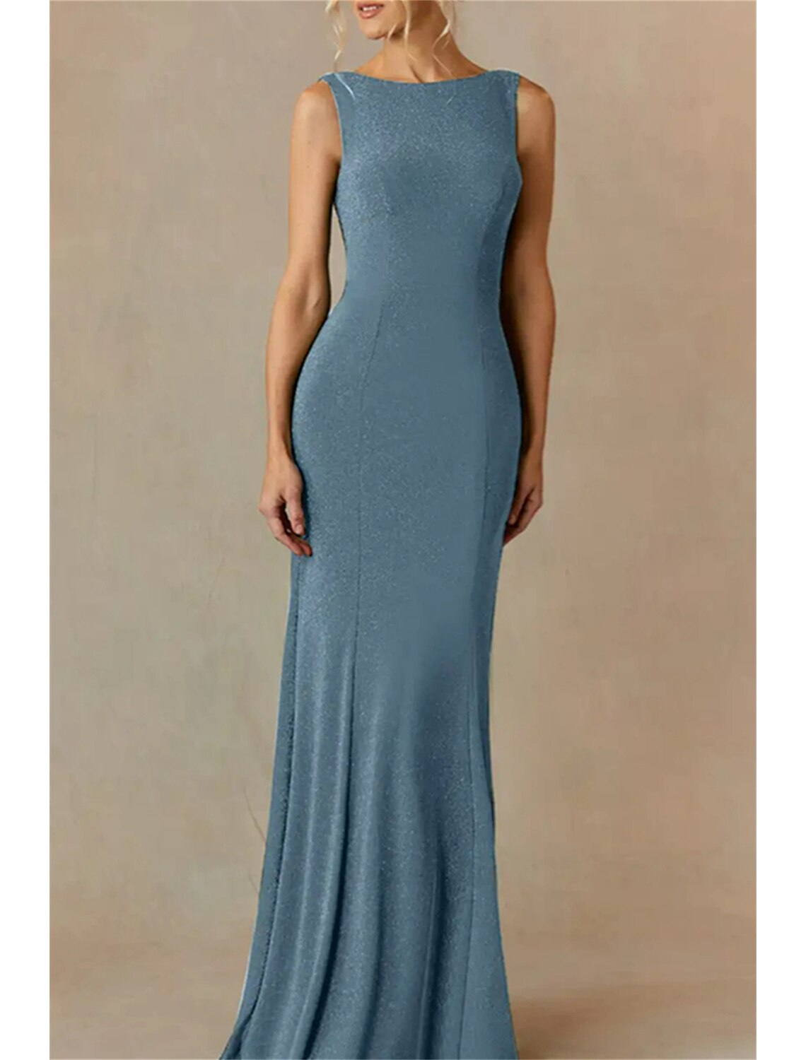 Mermaid / Trumpet Mother of the Bride Dress Wedding Guest Minimalist Sparkle & Shine Elegant Bateau Neck Floor Length Polyester Sleeveless with Solid Color