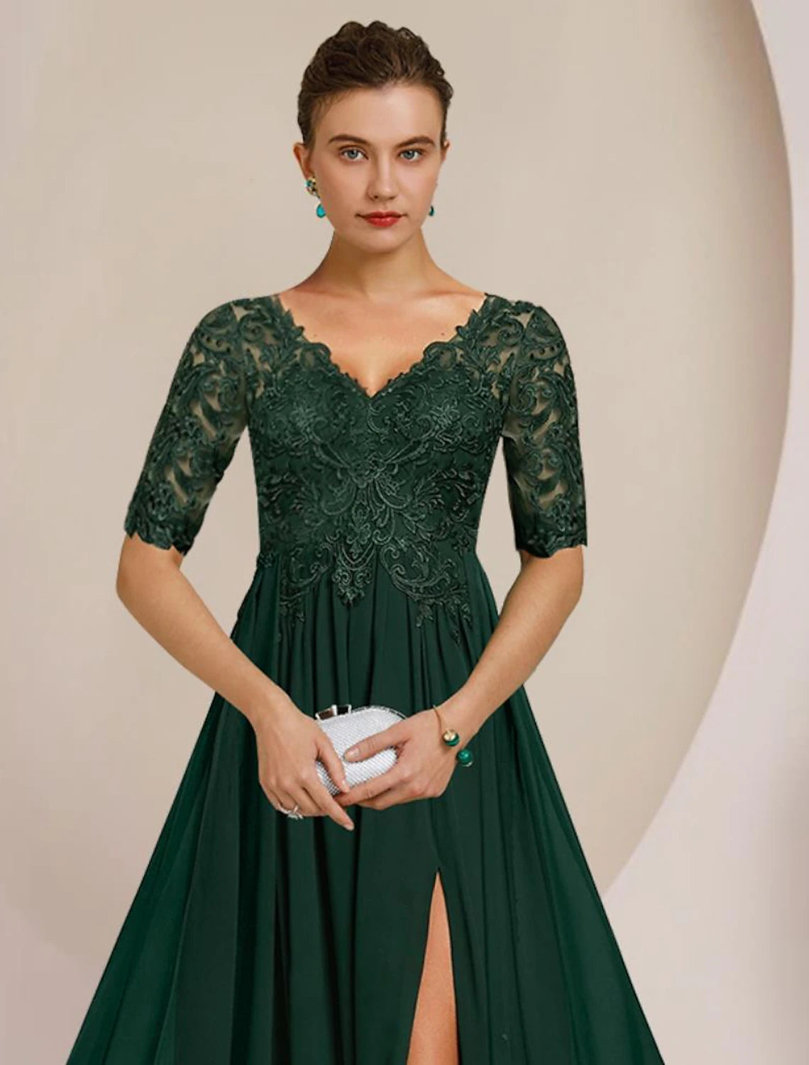 A-Line Mother of the Bride Dress Formal Wedding Guest Elegant V Neck F ...