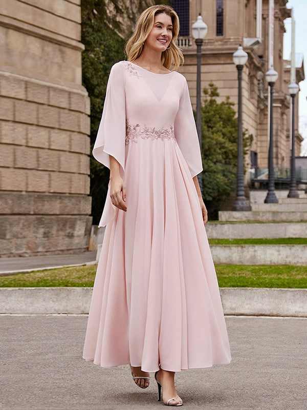 A-line/Princess Scoop Applique Sleeveless Long Chiffon Dresses main image 0