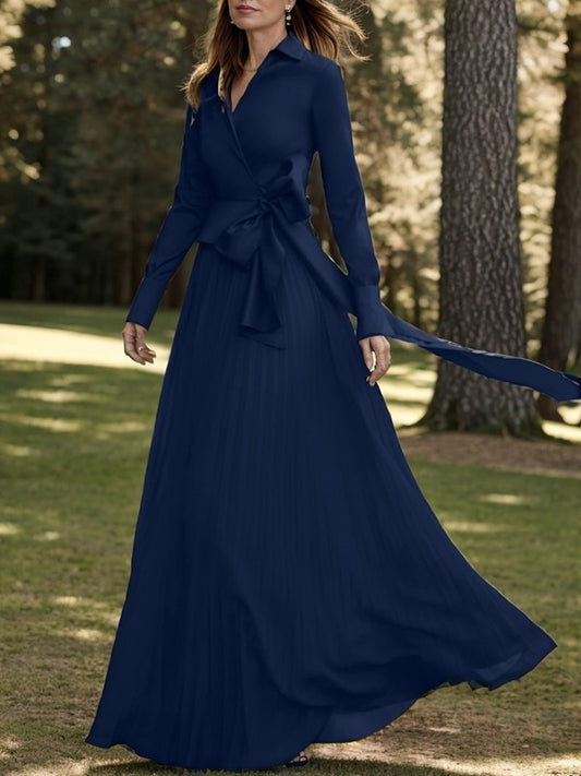 A-line/Princess bow V-neck long sleeved chiffon mop mother of the bride dresses