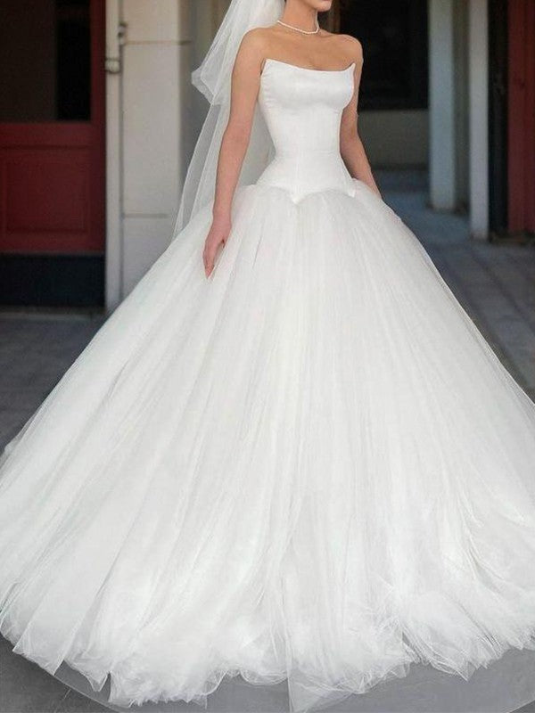 Ball dress straight tube and floor thin gauze fluffy and floor long wedding dress