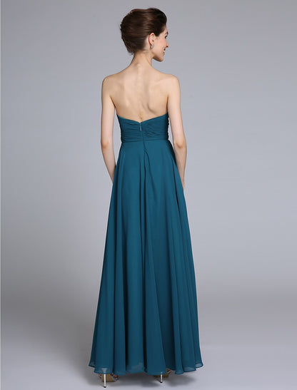 A-Line Mother of the Bride Dress Wrap Included Sweetheart Ankle Length Chiffon Sleeveless yes with Ruched Sequin