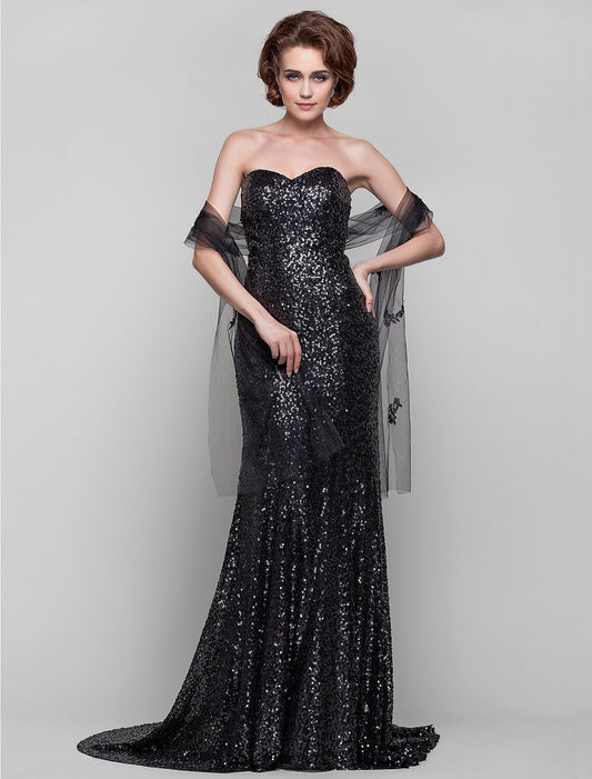 Sheath / Column Mother of the Bride Dress Wrap Included Sweetheart Neckline Strapless Sweep / Brush Train Sequined Sleeveless with Sequin