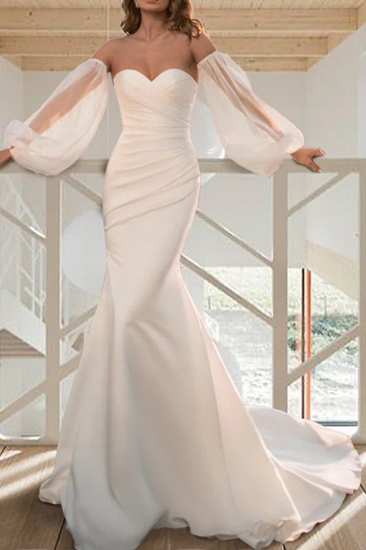 Leisure Wedding Dress Sweeping/Brushing Mermaid/Loudspeaker Long sleeved Summer Bridal Dress