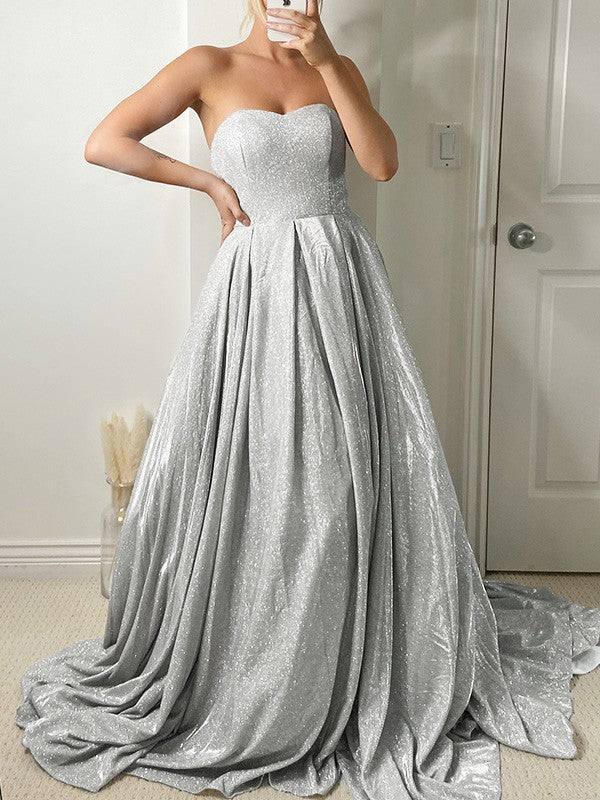 Ball Gown Ruffles Sleeveless Sequins Sweep/Brush Train Sweetheart Dresses