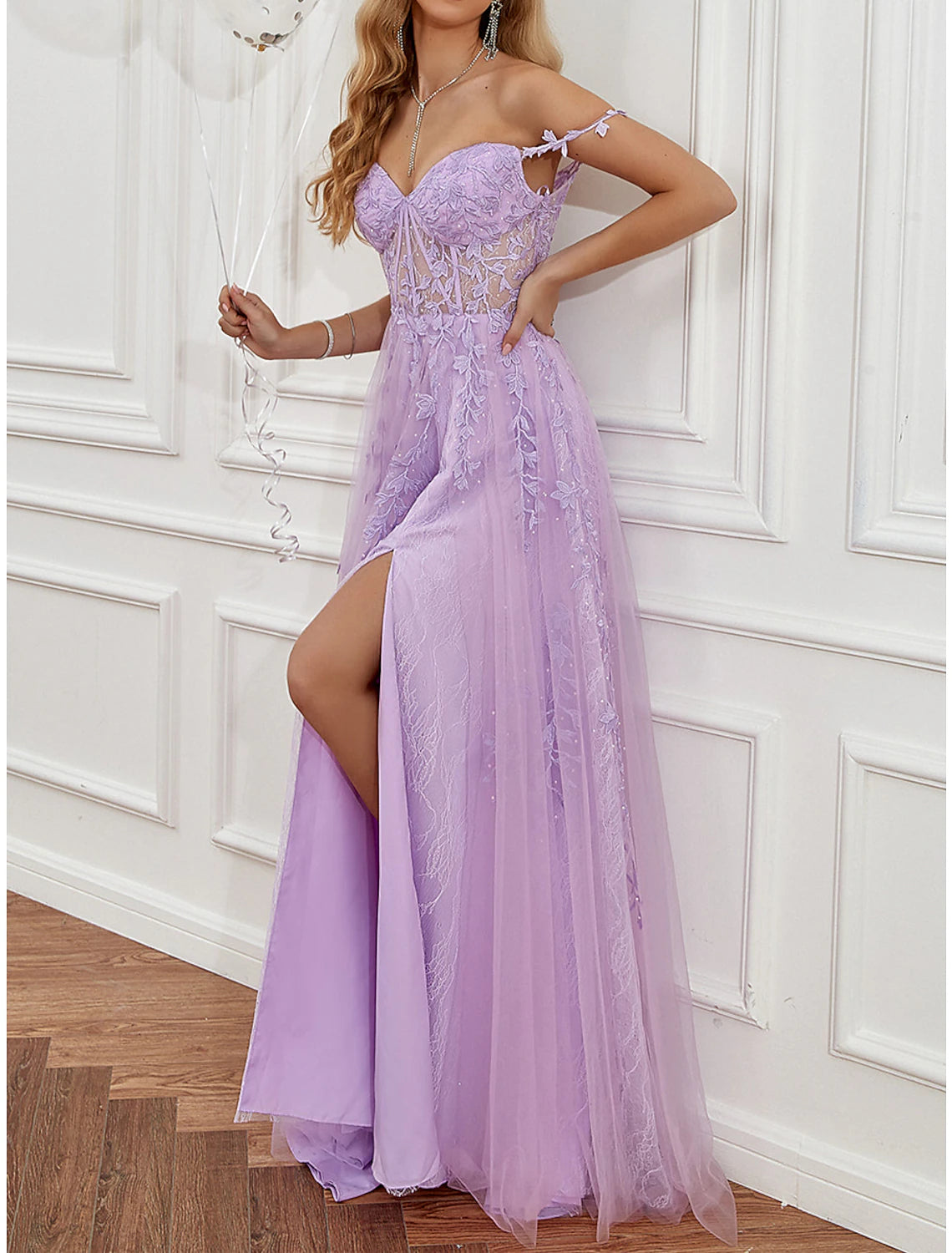 A-Line Prom Party Dress See Through Dress Formal Prom Sweep / Brush Train Sleeveless Sweetheart Tulle Backless with Beading Slit Appliques