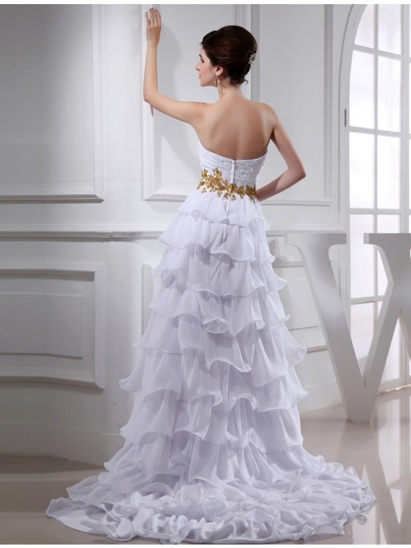 A-Line/Princess Beading Sweetheart Sleeveless High Low Applique Chiffon Cocktail Dresses