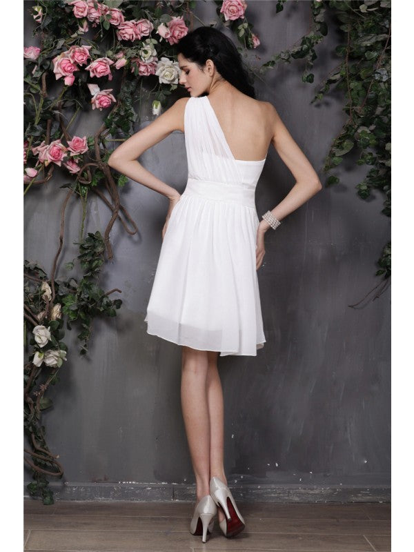 A-Line/Princess One-Shoulder Sleeveless Pleats Short Chiffon Bridesmaid Dresses