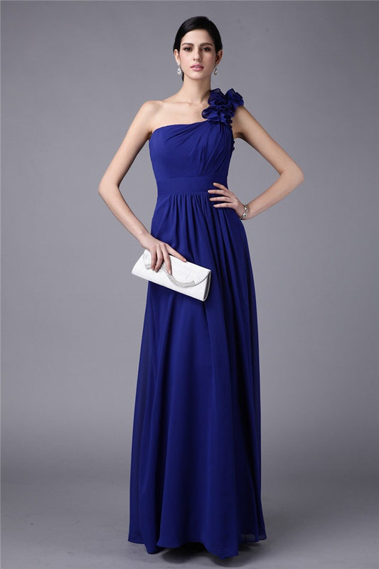 Sheath/Column One-Shoulder Sleeveless Pleats Long Chiffon Bridesmaid Dresses