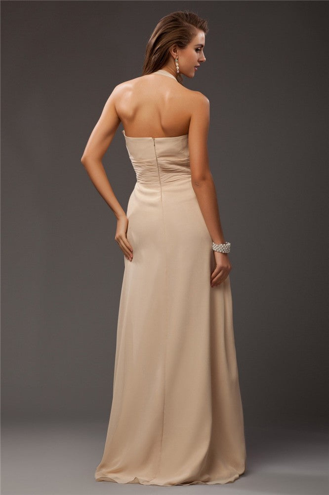 Sheath/Column Halter Sleeveless Ruffles Long Chiffon Bridesmaid Dresses