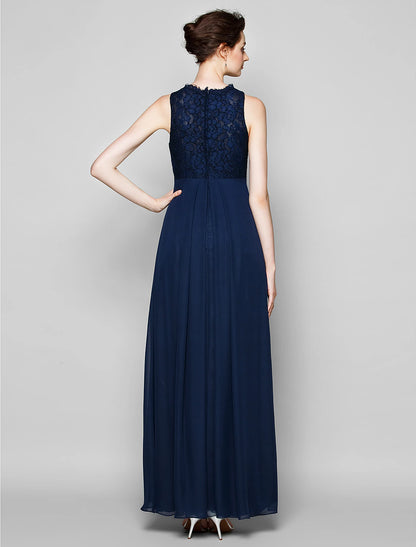 Sheath / Column Bridesmaid Dress Jewel Neck Sleeveless Elegant Floor Length Chiffon / Lace with Lace