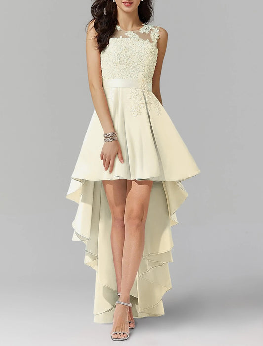 A-Line Homecoming Dresses High Low Dress Graduation Cocktail Party Asymmetrical Sleeveless Jewel Neck Chiffon with Appliques