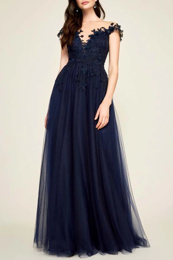 A-line Cap Sleeve Applique Elegant Evening Dress Large Mother of the bride dress