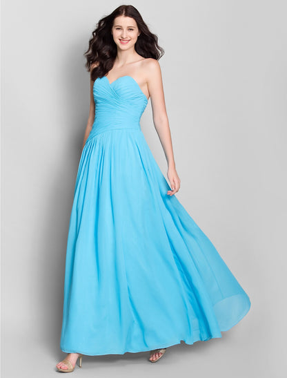 A-Line Bridesmaid Dress Sweetheart Sleeveless Lace Up Ankle Length Chiffon with Criss Cross