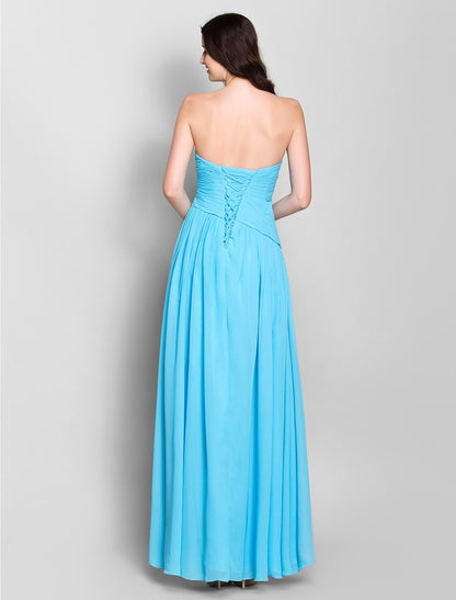 A-Line Bridesmaid Dress Sweetheart Sleeveless Lace Up Ankle Length Chiffon with Criss Cross