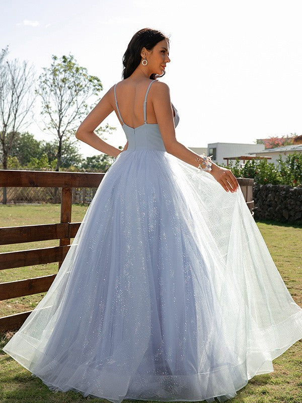 A-Line/Princess Ruffles V-neck Sleeveless Floor-Length Dresses