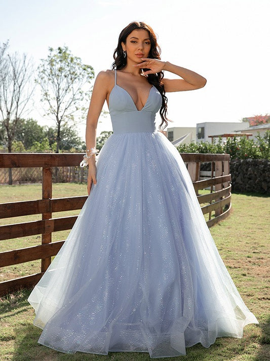 A-Line/Princess Ruffles V-neck Sleeveless Floor-Length Dresses