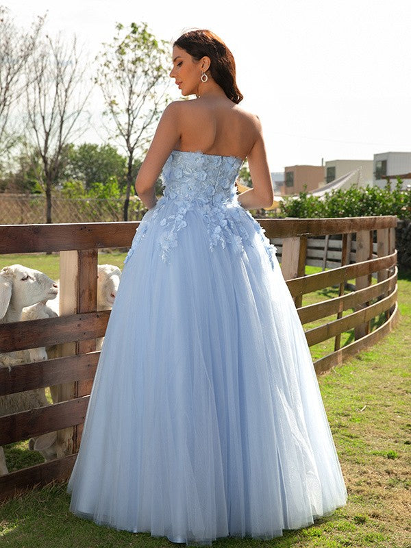 Ball Gown Tulle Applique Sweetheart Sleeveless Floor-Length Dresses