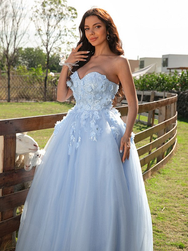 Ball Gown Tulle Applique Sweetheart Sleeveless Floor-Length Dresses