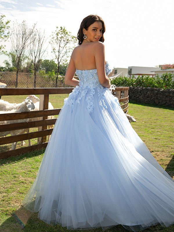 Ball Gown Tulle Applique Sweetheart Sleeveless Floor-Length Dresses