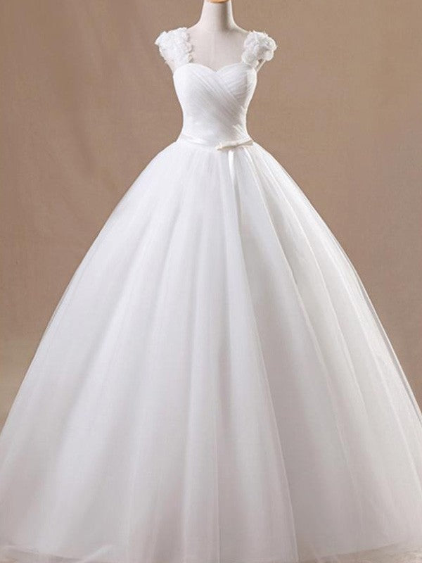 Ball Gown Sleeveless Square Floor-Length Ruffles Tulle Wedding Dresses